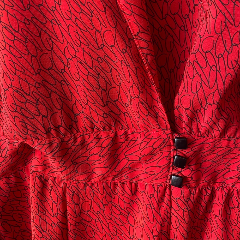 80s Red Doodle Semi-Sheer Cocktail Dress VINTAGE - Picture 5 of 10